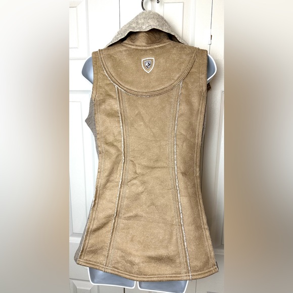 KUHL Dani Sherpa Vest Jacket Coat Almond Tan Brown Beige Faux Leather Wool Sides - Picture 9 of 15